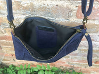 Suede leather bag in  DARK Blue Cross body bag, shoulder bag in GENUINE  leather. Small NAVY leather bag with adjustable strap and zipper.