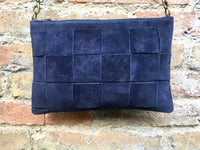 Suede leather bag in  DARK Blue Cross body bag, shoulder bag in GENUINE  leather. Small NAVY leather bag with adjustable strap and zipper.