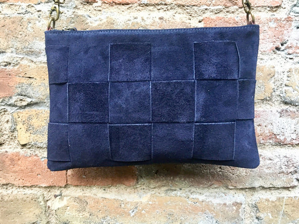 Suede leather bag in  DARK Blue Cross body bag, shoulder bag in GENUINE  leather. Small NAVY leather bag with adjustable strap and zipper.