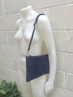 Suede leather bag in  DARK Blue Cross body bag, shoulder bag in GENUINE  leather. Small NAVY leather bag with adjustable strap and zipper.