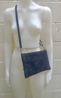 Suede leather bag in  DARK Blue Cross body bag, shoulder bag in GENUINE  leather. Small NAVY leather bag with adjustable strap and zipper.