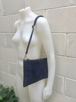 Suede leather bag in  DARK Blue Cross body bag, shoulder bag in GENUINE  leather. Small NAVY leather bag with adjustable strap and zipper.