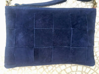 Suede leather bag in  DARK Blue Cross body bag, shoulder bag in GENUINE  leather. Small NAVY leather bag with adjustable strap and zipper.