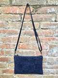 Suede leather bag in  DARK Blue Cross body bag, shoulder bag in GENUINE  leather. Small NAVY leather bag with adjustable strap and zipper.