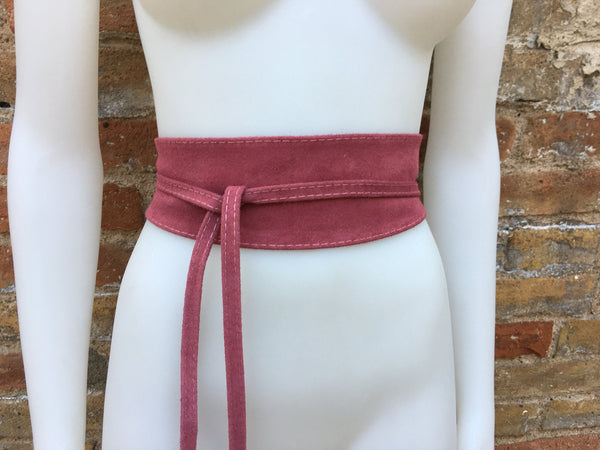 Raspberry pink wide suede belt. Wrap belt in soft suede, genuine leather, waist belt,orchid obi, boho belt, bohemian sash, boho, pink  belt