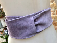 light PURPLE obi belt. Wrap belt in soft suede.Wraparound waistbelt. Wide model. Boho dress belt in mauve purple genuine leathet. soft belt