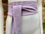 light PURPLE obi belt. Wrap belt in soft suede.Wraparound waistbelt. Wide model. Boho dress belt in mauve purple genuine leathet. soft belt