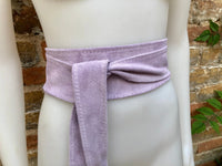 light PURPLE obi belt. Wrap belt in soft suede.Wraparound waistbelt. Wide model. Boho dress belt in mauve purple genuine leathet. soft belt