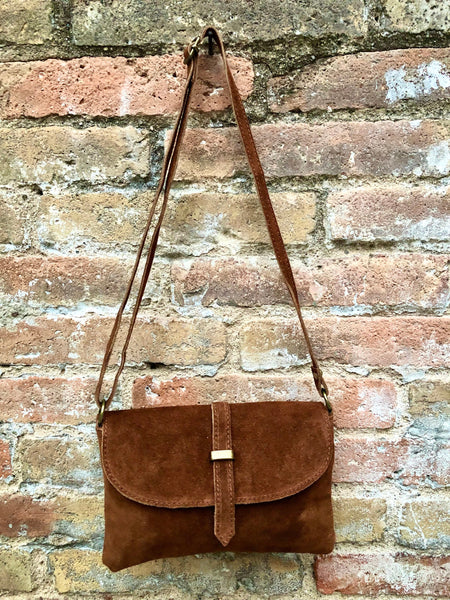 Messenger bag in genuine suede leather. Rusty brown cross body bag. Bo –  Handmade suede bags by Good Times Barcelona
