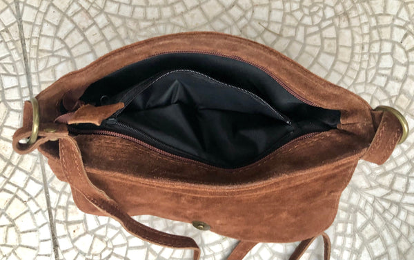 CROSSBODY LEATHER BAG Women Medium Size Camel Color Leather 