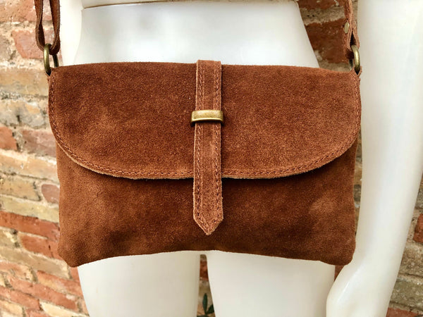 Brown Suede Small Zipper Bag