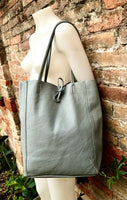 Tote leather bag in GRAY. Leather shopper in gray. Soft natural GENUINE leather . Large bag for your laptop, books. Gray leather shopper.