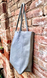 Tote leather bag in GRAY. Leather shopper in gray. Soft natural GENUINE leather . Large bag for your laptop, books. Gray leather shopper.