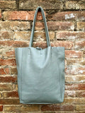 Tote leather bag in GRAY. Leather shopper in gray. Soft natural GENUINE leather . Large bag for your laptop, books. Gray leather shopper.