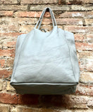 Tote leather bag in GRAY. Leather shopper in gray. Soft natural GENUINE leather . Large bag for your laptop, books. Gray leather shopper.