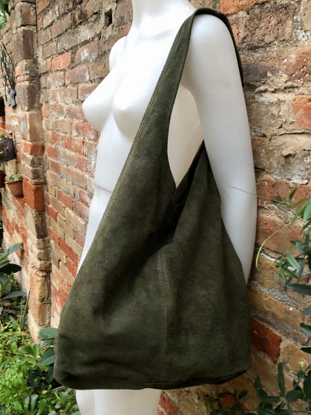 Large TOTE leather bag in moss GREEN . Slouch leather bag. Boho bag. L –  Handmade suede bags by Good Times Barcelona