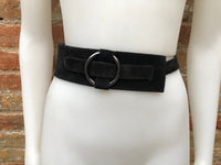 Boho 70s , 80s style BLACK suede OBI belt. Wrap belt in natural soft suede. waist belt. BLACK wraparound belt in genuine leather