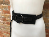 Boho 70s , 80s style BLACK suede OBI belt. Wrap belt in natural soft suede. waist belt. BLACK wraparound belt in genuine leather