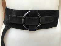 Boho 70s , 80s style BLACK suede OBI belt. Wrap belt in natural soft suede. waist belt. BLACK wraparound belt in genuine leather