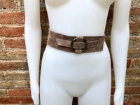 Boho 70s , 80s style taupe brown suede OBI belt. Wrap belt in natural soft suede. waist belt. Light brown wraparound belt in genuine leather