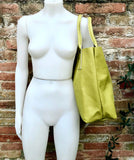 Tote leather bag in LIME yellow.Genuine leather shopper. Large carry all bag for your laptop, books. Light green-yellow leather shoulder bag