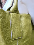 Tote leather bag in LIME yellow.Genuine leather shopper. Large carry all bag for your laptop, books. Light green-yellow leather shoulder bag