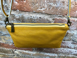 Small leather bag in MUSTARD  YELLOW .Cross body bag, shoulder bag or wristlet in GENUINE  leather. Yellow bag with adjustable strap