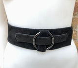 Boho 70s , 80s style BLACK suede OBI belt. Wrap belt in natural soft suede. waist belt. BLACK wraparound belt in genuine leather