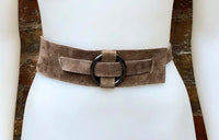 Boho 70s , 80s style taupe brown suede OBI belt. Wrap belt in natural soft suede. waist belt. Light brown wraparound belt in genuine leather