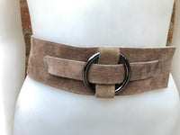 Boho 70s , 80s style taupe brown suede OBI belt. Wrap belt in natural soft suede. waist belt. Light brown wraparound belt in genuine leather