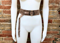 Boho 70s , 80s style taupe brown suede OBI belt. Wrap belt in natural soft suede. waist belt. Light brown wraparound belt in genuine leather