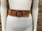 Boho 70s , 80s style CAMEL brown suede OBI belt. Wrap belt in  natural soft suede.  waist belt. Brown wraparound  belt in genuine leather