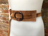 Boho 70s , 80s style CAMEL brown suede OBI belt. Wrap belt in  natural soft suede.  waist belt. Brown wraparound  belt in genuine leather