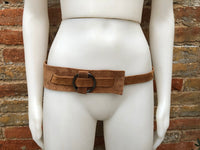 Boho 70s , 80s style CAMEL brown suede OBI belt. Wrap belt in  natural soft suede.  waist belt. Brown wraparound  belt in genuine leather