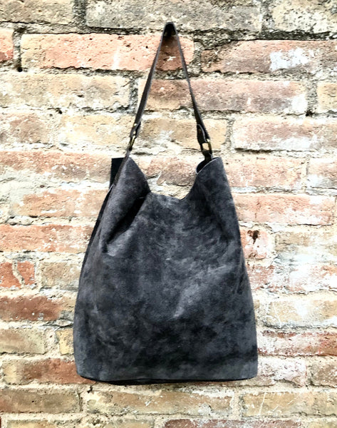 Grey Leather Bag Leather Hobo Bag Soft Leather Bag 