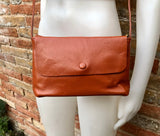 Small leather bag in terracotta - camel brown. Genuine leather cross body / shoulder bag. Adjustable strap, zipper+ flap. Small brown purse