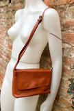 Small leather bag in terracotta - camel brown. Genuine leather cross body / shoulder bag. Adjustable strap, zipper+ flap. Small brown purse