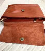 Small leather bag in terracotta - camel brown. Genuine leather cross body / shoulder bag. Adjustable strap, zipper+ flap. Small brown purse