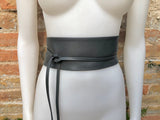 Dark grey wrap belt in soft leather. LONGER option. Waist, dress or wraparound belt in dark gray genuine leather. Boho grey  obi belt.