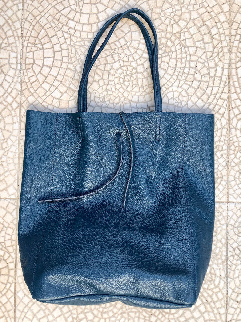 Tote leather bag in dark blue. Leather shopper in natural GENUINE leather. Large carry all bag for your laptop, books.BLUE leather shopper.