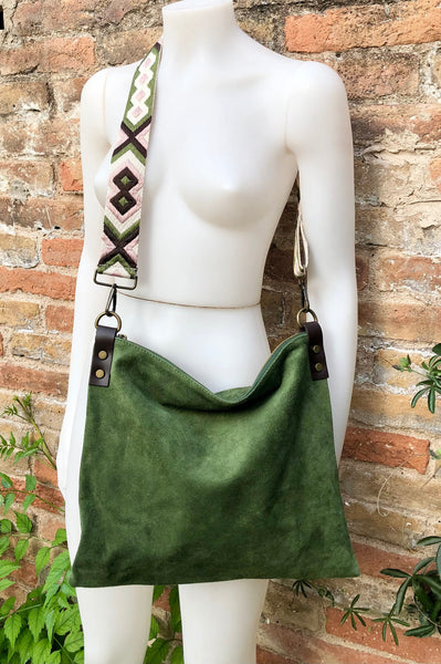 Olive Green Cotton Canvas Hobo Sling Messenger Cross Body Bag
