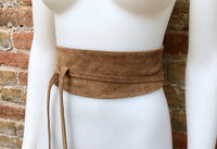 Light camel brown leahter OBI belt. Light brown suede waist belt. Soft leather wraparound belt, Tan beige, cafe au lait boho wrap belt