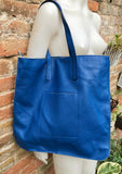 COBALT blue leather bag with zipper. Genuine leather shopper bag. Large BLUE shoulder bag for your laptop, books. Soft leather shopper