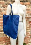 COBALT blue leather bag with zipper. Genuine leather shopper bag. Large BLUE shoulder bag for your laptop, books. Soft leather shopper