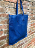 COBALT blue leather bag with zipper. Genuine leather shopper bag. Large BLUE shoulder bag for your laptop, books. Soft leather shopper