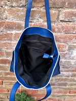 COBALT blue leather bag with zipper. Genuine leather shopper bag. Large BLUE shoulder bag for your laptop, books. Soft leather shopper