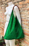 Slouch leather bag in GREEN . Large shoulder leather bag. Boho bag. Laptop bags in suede. Large suede leather bag. GREEN suede bag.