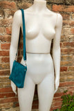 TEAL BLUE suede leather bag. Cross body / shoulder bag in GENUINE leather. Small leather bag with adjustable strap + zipper. Teal blue purse