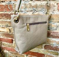 BEIGE leather bag. Light cafe au lait cross body / shoulder bag. Genuine leather purse with adjustable strap and zipper. Soft leather bag