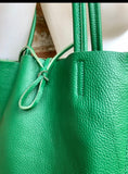 Shopper bag in GREEN. Genuine leather tote bag. Laptop bag, office bag to carry your tablet or books. Large carry all hobo bag. Soft leather